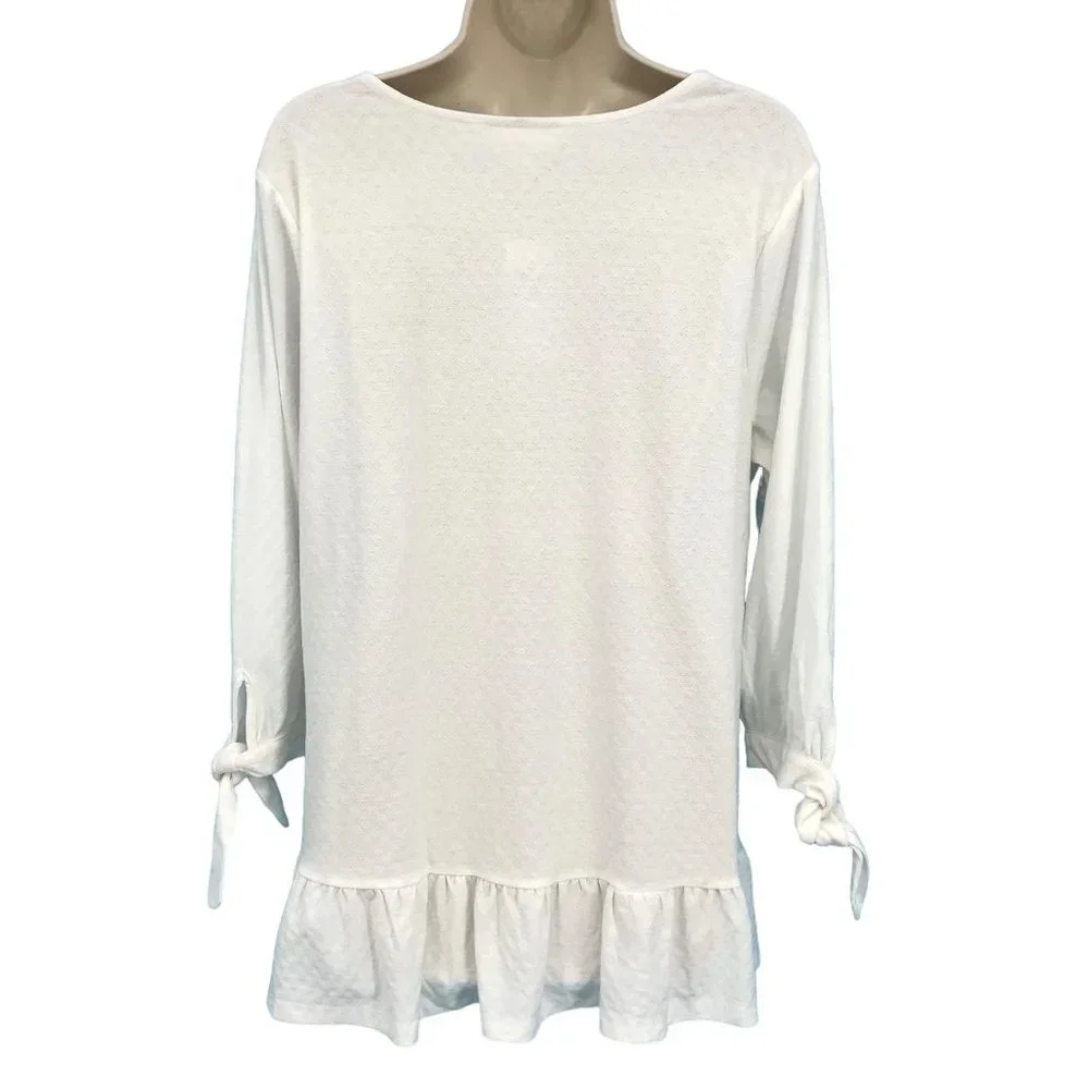 NWT Style & Co Womens Cream 3/4 Tie Sleeve Ruffle Scoop Neck Blouse Size OX - Picture 2 of 7